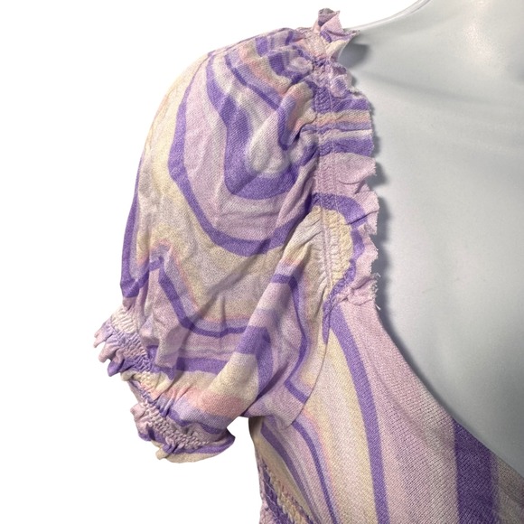 Urban Outfitters Swirl Smock Crop Top Puff Sleeve S Psychedelic 70s 90s Festival - Picture 3 of 7